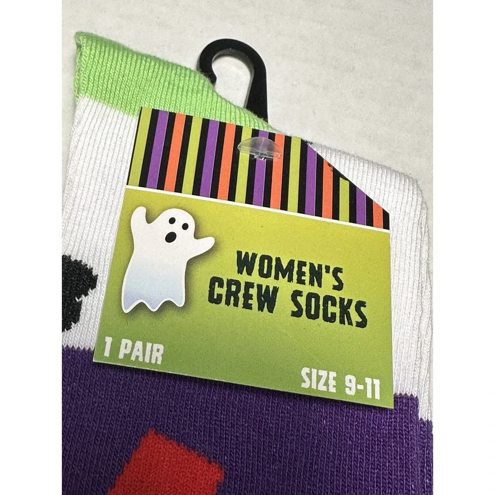 Womens Halloween Crew Socks Size 9-11 Purple White Novelty Playing Cards 1 Pair